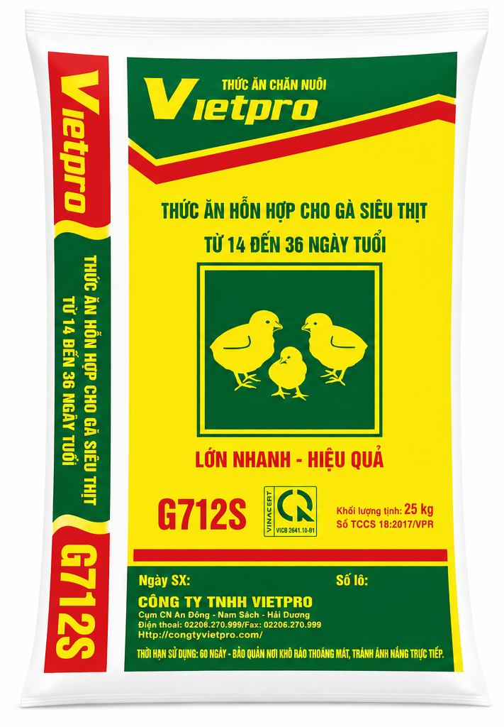 G712S - Thức ăn hỗn hợp cho gà siêu thịt từ 14 đến 36 ngày tuổi